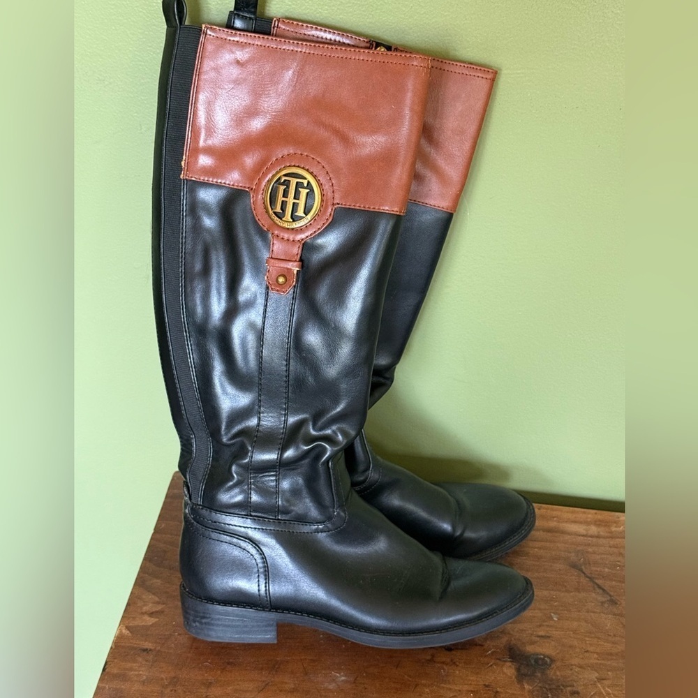 Tommy Hilfiger Women's "Shano" Black‎ & Brown Riding Boots Size 6m